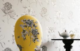 Etchings And Roses Ivory Wallpaper Yellow Chair